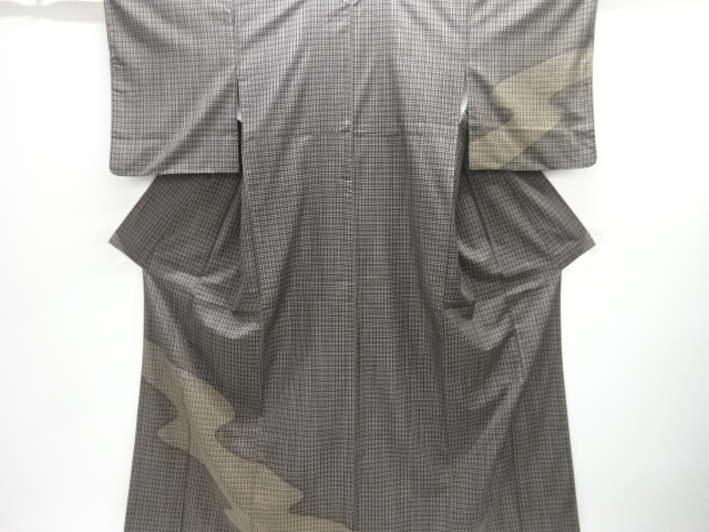 JAPANESE KIMONO / UNUSED HOMONGI / TSUMUGI / WOVEN GRID